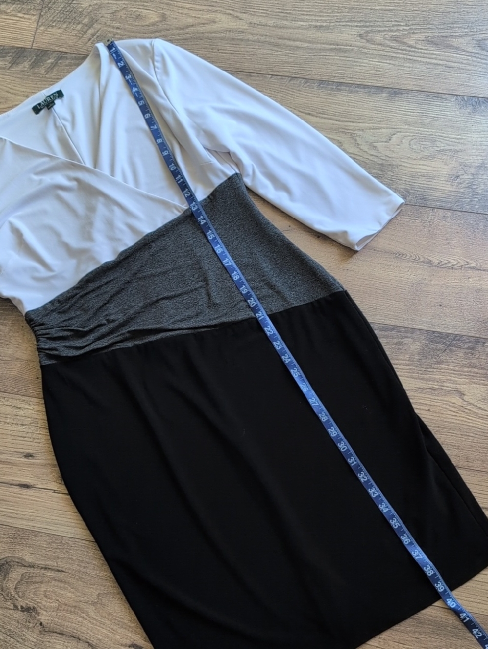 Lauren Ralph Lauren Dress, White Gray Black Block, Long Sleeves, Women's 12 - Picture 6 of 8